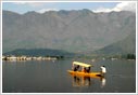 Shikara on lake, Kashmir